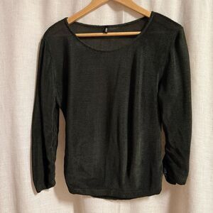 POWWOW Mesh Knit Top Women’s Med Green Sheer Stretchy Long Sleeve Pullover Y2K